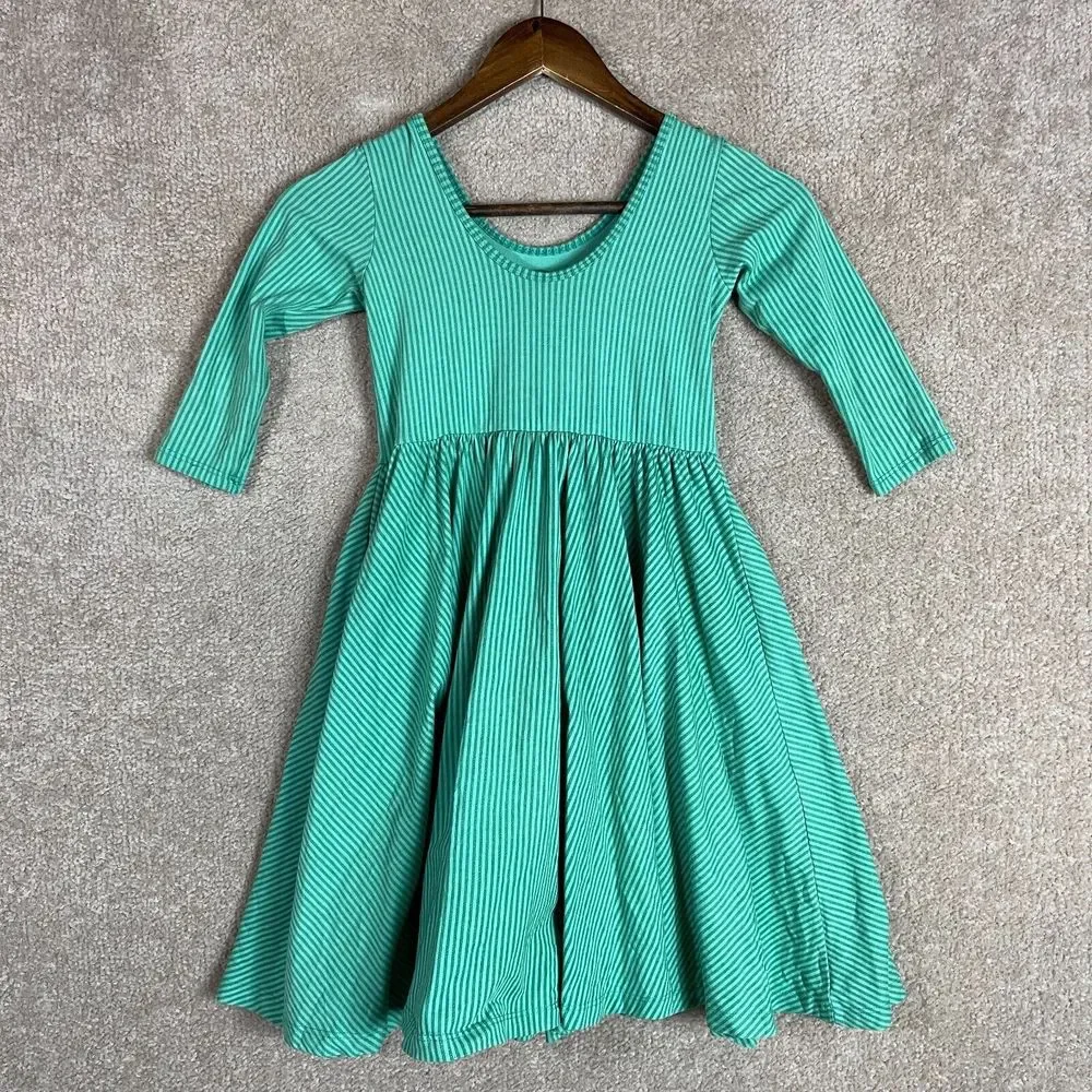Alice + Ames Ballet Dress Girls Size 8 Green Striped Knit Long Sleeve Scoop Back - Picture 7 of 7